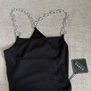 Zaful Black Camisole with Silver Chain Straps
